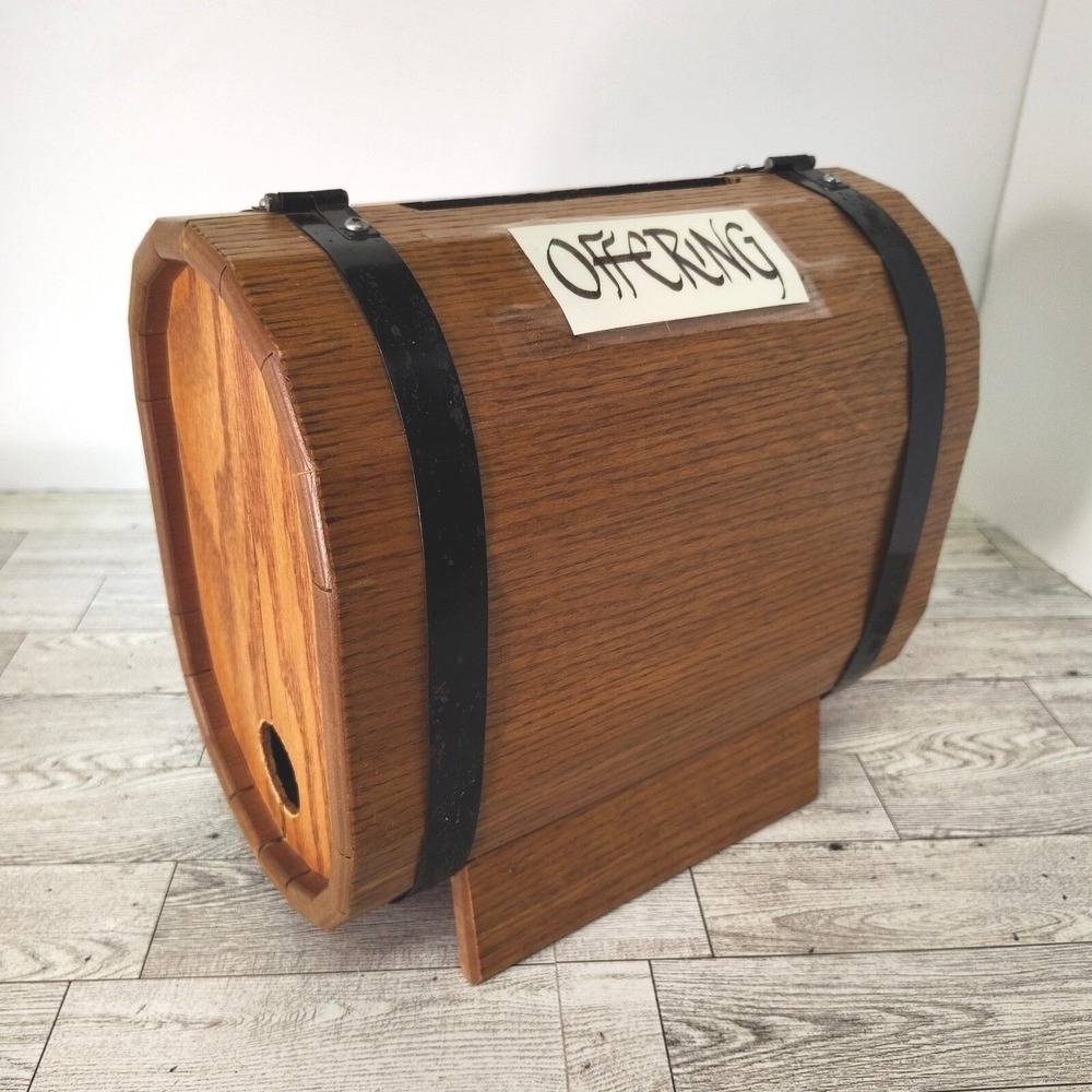 Barrel Shape Wood Box Wedding Decor Church Donation Rustic Vintage